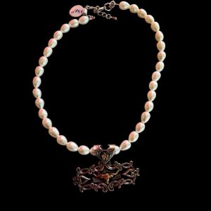 Pearls with Antique Sterling Silver Bull Pendant