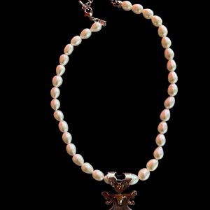 Pearls With Antique Sterling Silver Wave